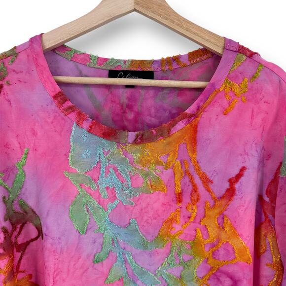 New Calessa Jacquard Knit Burnout Tie Dye Abstract Print Shirt Petite Size S - Picture 3 of 7